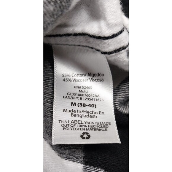 George Mens Plaid Flannel Shirt Medium 38-40 Button Black White Cotton Blend GUC - Picture 5 of 15